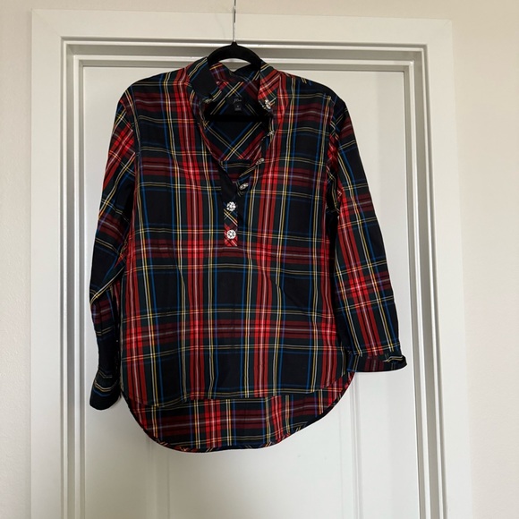 J Crew 6 tartan Buchanan plaid embellished garçon tunic button up top holiday - Picture 3 of 14